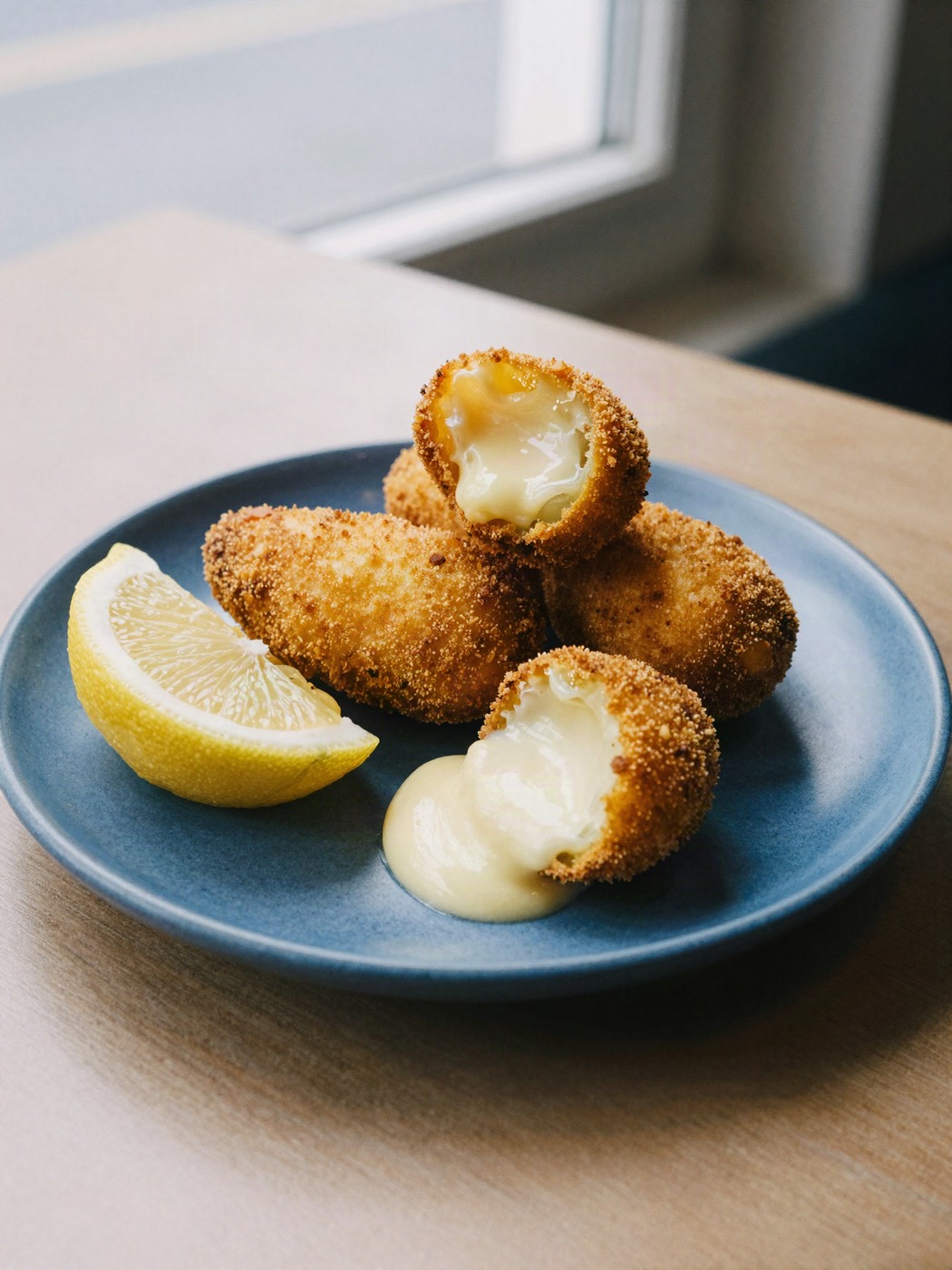 Croquetas de langostino con limón y alioli